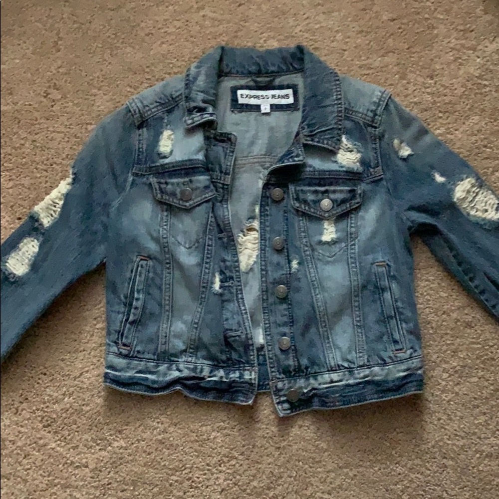 express ripped jean jacket women size small